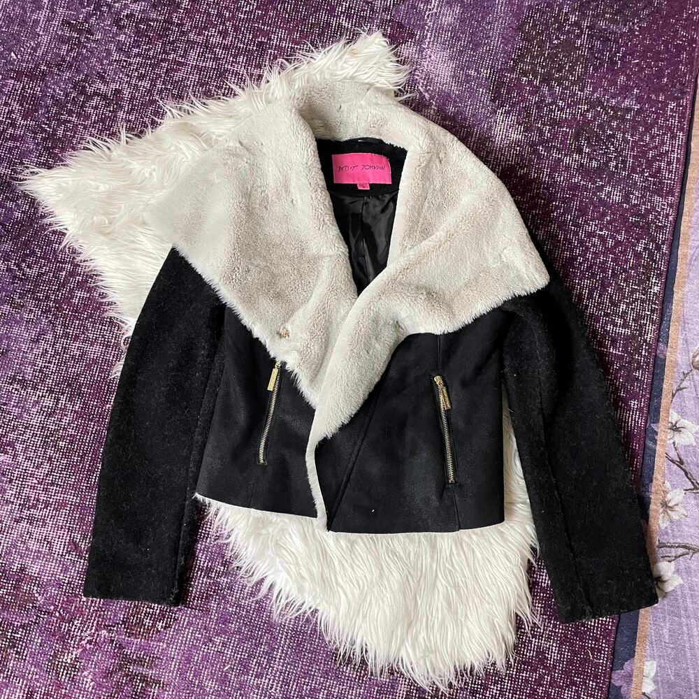 Y2K 2000s Betsey Johnson  faux shearling corset jacket indie sleaze rockstar